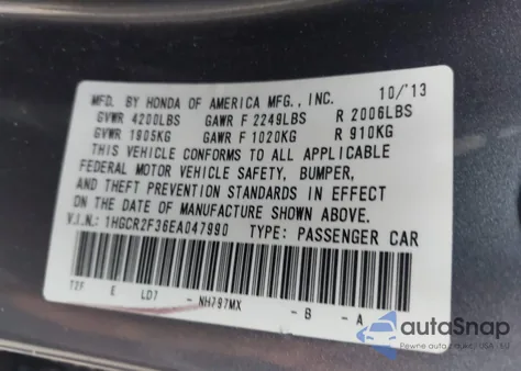 2014 Honda Accord Lx z USA, uszkodzony, nr VIN 1HGCR2F36EA047990